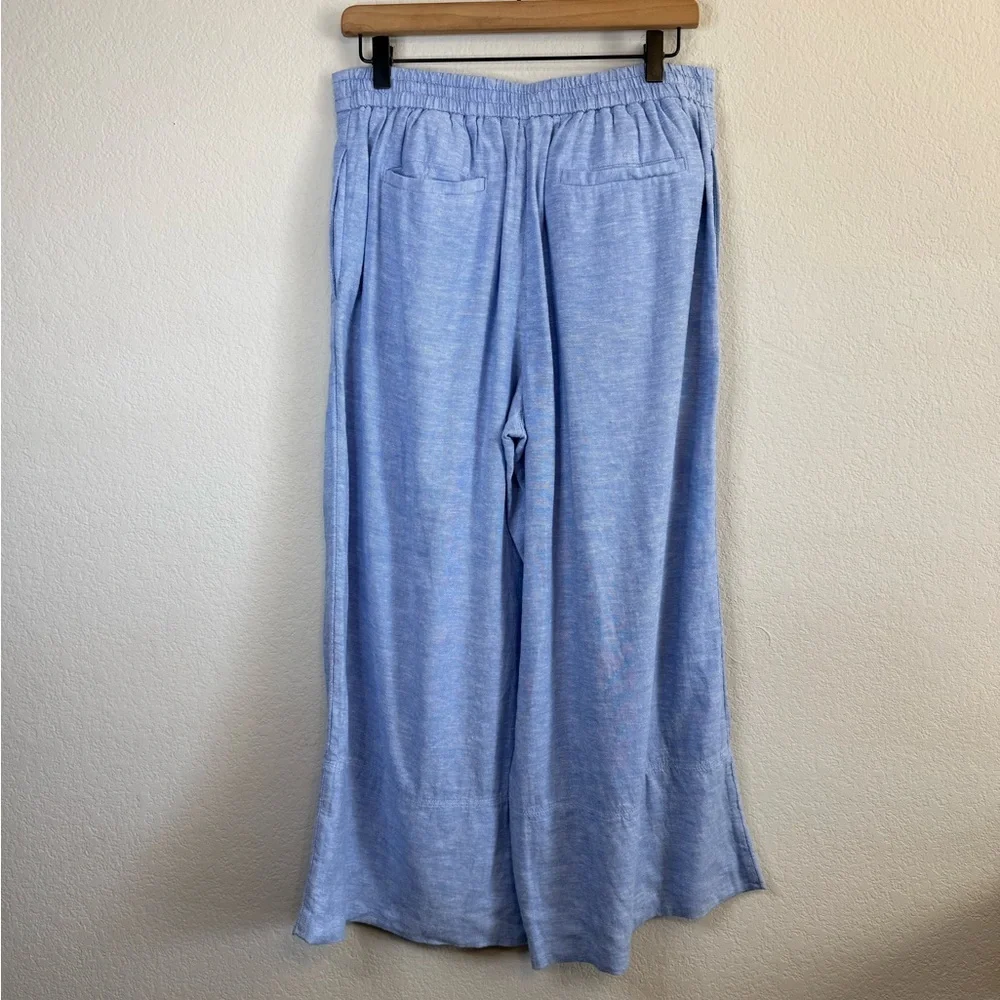 Banana Republic Blue High Rise Wide Leg Linen Blend Pull On Stretch Waist Pants